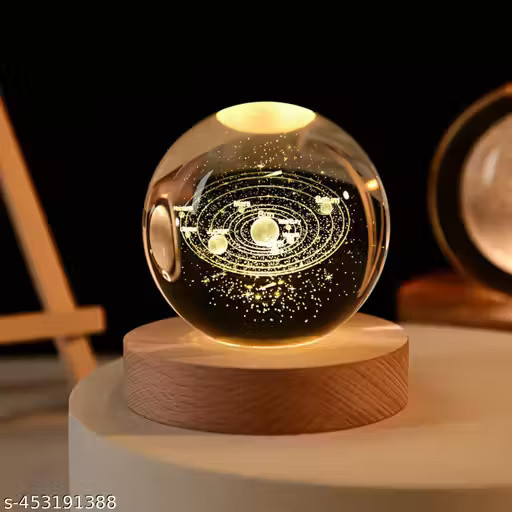Glass Lamp 3D Ball Astronomy Night Lamp with Base for Living Room Ornament Solar System Fantasy Decoration LED Colorful Lighting Touch Base Moon Light (solar system)